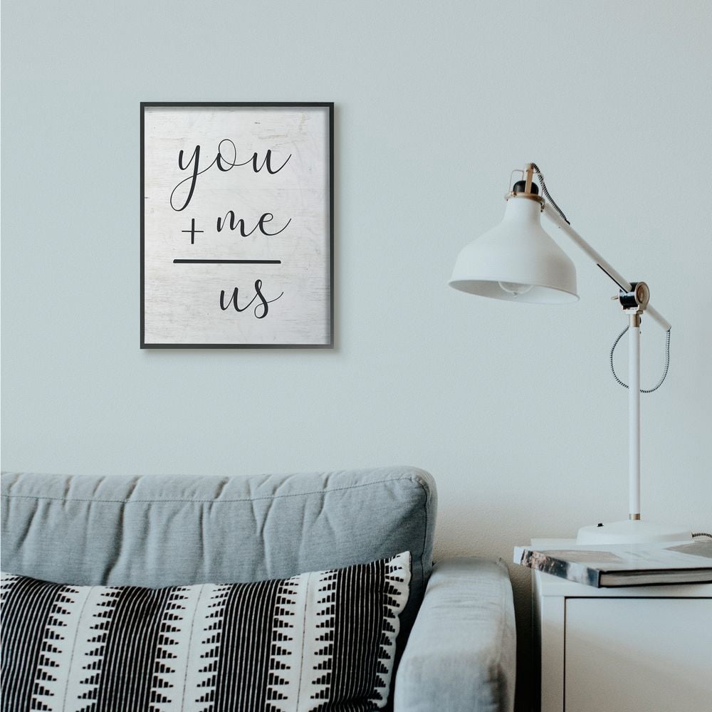 Stupell Industries You Plus Me Home Family Inspirational Word On Wood Texture Design Framed Giclee Texturized Art by Lettered and Lined