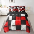 thumbnail image 2 of jejeloiu Stereoscopic Grid 7 Pieces Bedding Comforter Set,Modern Geometric Pattern Full Bedding Set,White Red Black Fitted Sheet Flat Sheet For Kids,Microfiber Bedroom Decor Reversible, 2 of 8