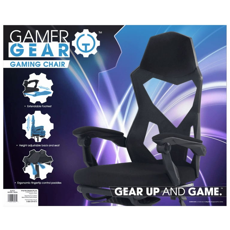 Gamer Gear Gaming Office Chair with Extendable Leg Rest, Black