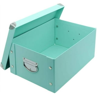 Grey Foldable File Storage Box with Lid, Gold Accents, and Metal