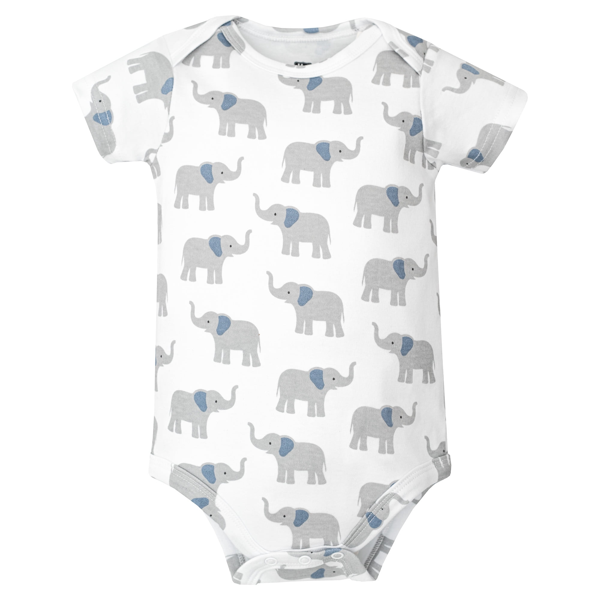 Hudson Baby Infant Boys Cotton Bodysuits 5-Pack, Blue Elephant Peanut, 12-18 Months