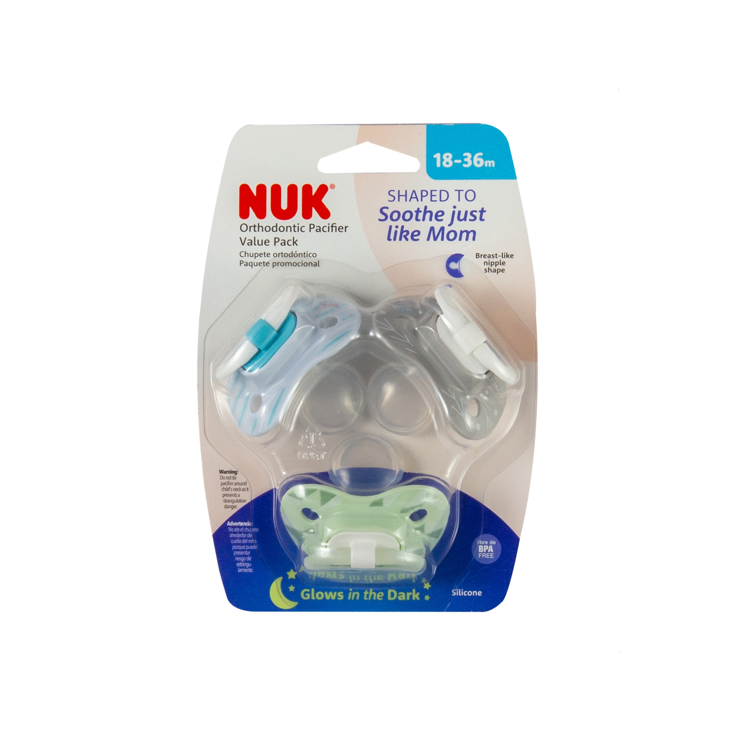 NUK Orthodontic Pacifier, 3-Pack, 18-36 Months, Assorted Colors