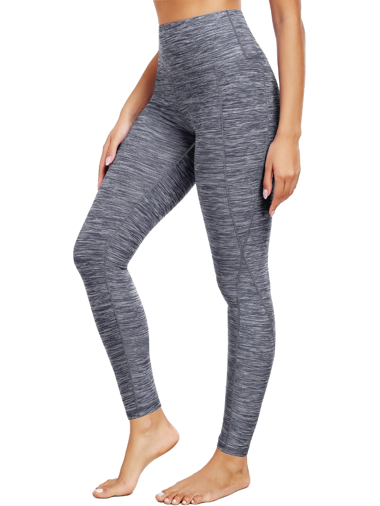 NELEUS Womens Yoga Leggings Ankle High Waist Tummy Control with Side Pocket,Black+Gray,US Size S