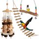 thumbnail image 1 of Loro, 3 piezas de masticable de madera para pájaros con soporte, escalera, columpio para cacatúa, jaula para pájaros, accesorios de juguete, 1 of 5