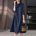 thumbnail image 4 of ZANZEA Womens Turn Down Collar Buttons Long Sleeve Casual Loose Party Plain Mid-Calf Dress, 4 of 7