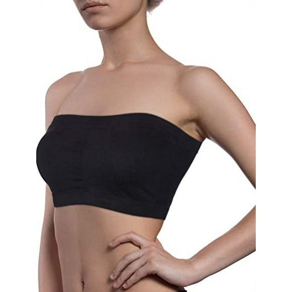 3 Pieces Women Bandeau Bra Padded Strapless Brarette Soft Bra Seamless Bandeau Tube Top Bra, Assorted Sizes (Black, White and Nude Color, Medium)