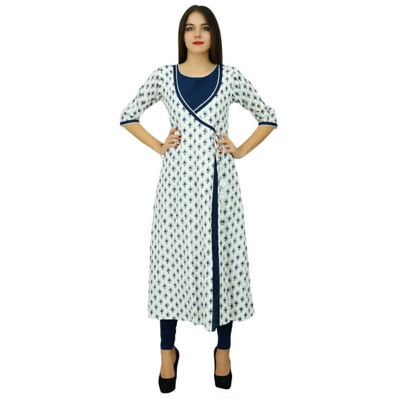 Bimba Womens Angrakha Style Cotton Kurta Designer Kurti Summer Party Day Clothing