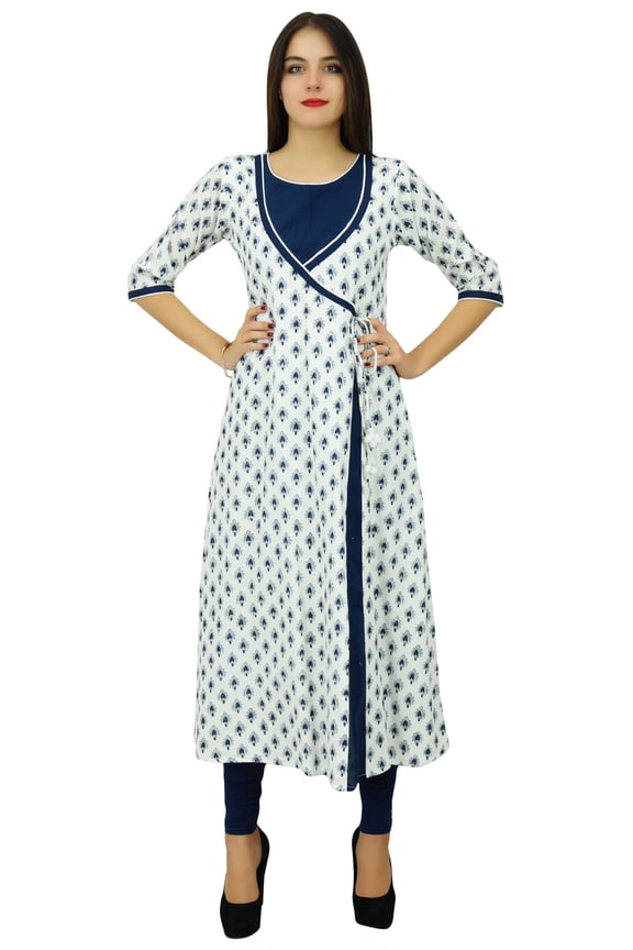 Womens Angrakha Style Cotton Kurta Designer Kurti Summer Party Day Clothing