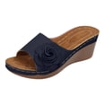 thumbnail image 4 of Rokment Women's Floral Platform Wedge Dress Slip on Sandals Boho Summer 3D Flower Leather Open Toe Comfortable Orthopedic Arch Support High Heels Walking Slides Slippers Blue Size 6, 4 of 5