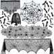 thumbnail image 1 of Juego de 6 decoraciones de Halloween con telarañas, mantel, chimenea, bufanda, camino de mesa, pantalla de lámpara, cortina de puerta con 16 murciélagos 3D, 1 of 5