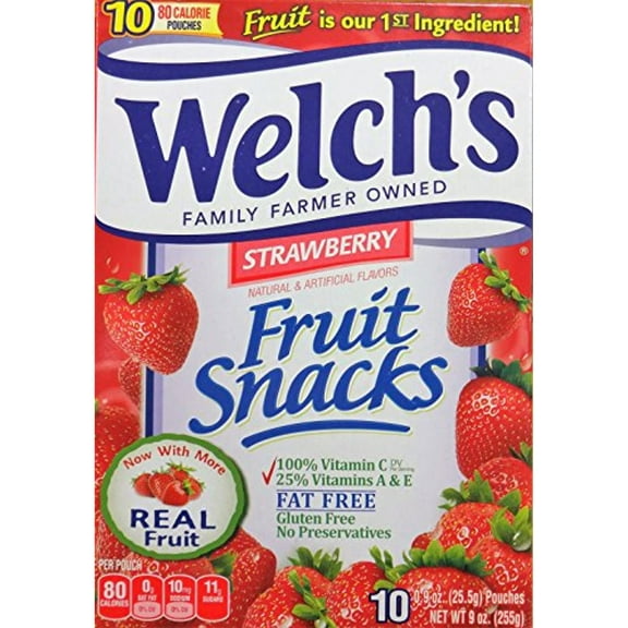 Welchs Strawberry Flavor Fruit Snacks, 10 Pouches (2 Packs)