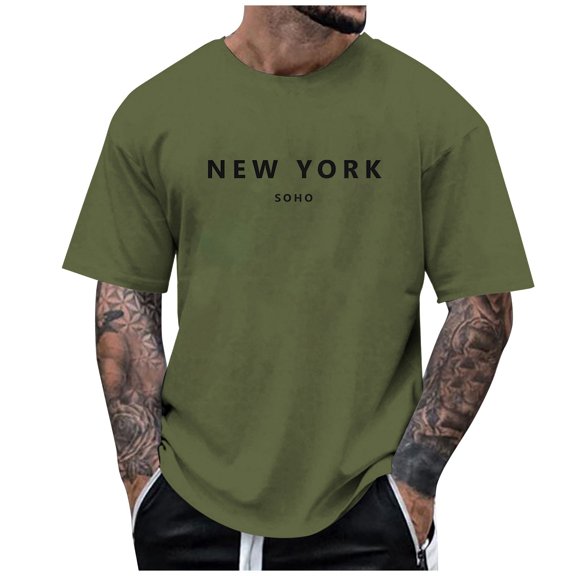 Afdoent Mens T-Shirt Male Casual Short Sleeve T Shirt With Letter Print And City Theme For Daily Wear And Outings Comfortable Fit Comfort Tee Shirts