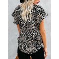 thumbnail image 3 of EVALESS Woman Boho Top Floral Print V Neck Blouse Casual Ruffle Short Sleeve Drawstring Tunic Shirt Black XXL, 3 of 8
