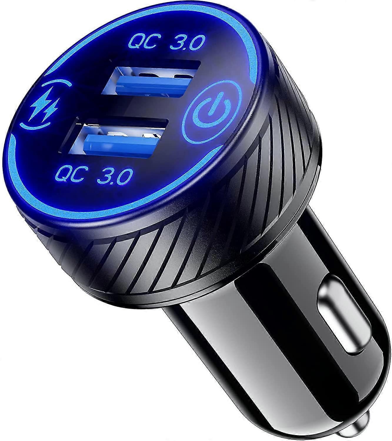 compatible Car Charger, 36w 3a Fast Charge Car Charger Adapter, Dual Qc3.0 Port Usb Car Phone Charger With Touch Switch & Blue Led_Perfect Gift