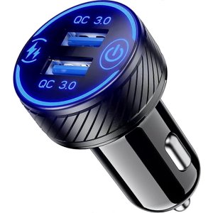 Chargeur de voiture compatible, 36w 3a Chargeur de voiture rapide Adaptateur, double Qc3.0 Port Usb Chargeur téléphone de voiture avec commutateur tactile & _Parfait à conduite bleue Gift