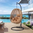 thumbnail image 3 of SUDICA Outdoor Hanging Rattan Egg Chair with Stand, Light Brown Wicker Swing Chair with Soft Cushion for Balcony or Garden, 3 of 8