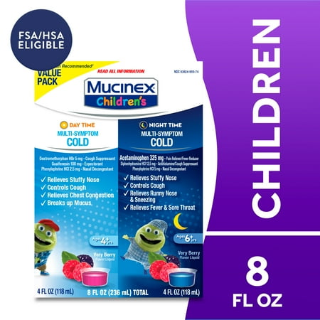 Mucinex Children's Daytime Multi-Symptom Cold & Nighttime Multi-Symptom Cold Medicine, 2 x 4 fl oz