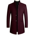 thumbnail image 3 of UVEASISHA Peacoat for Men Big and Tall Single Breasted Stand Collar Long Trench Coats Winter Wool Blend Casual Overcoat Fashion Windproof Jackets with Pockets Wine XXL, 3 of 10