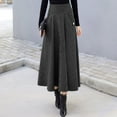 thumbnail image 2 of Fgnfyis Womens Fall Winter High Waist Plaid Slim A-line Long Skirt Wool Skirt Midi Length Pleated Grey L, 2 of 6