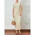 thumbnail image 3 of Cenuakty Women Fashion Long Dress Solid Color Round Neck Short Sleeve Dress Summer Tie-Up Party Rib Knit Dress, 3 of 9