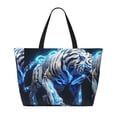 thumbnail image 2 of Balery Futuristic Blue Light White Tiger Beach Travel Bag - Water-Resistant, Large Capacity Lightweight Tote with 7 Pockets for Women and Men - Perfect for Beach, Pool, Gym, and Travel, 2 of 7