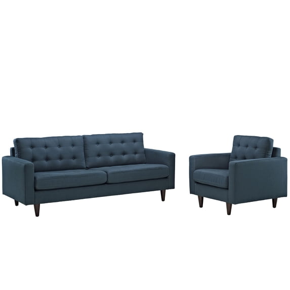 Modern Contemporary Living Room Armchair and Sofa Set of Two Navy