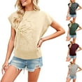 thumbnail image 2 of Duoif Women's Sweaters, Women's Ribbed Sweater - Short Sleeve Crew Neck Loose Top Sweaters for Women Beige L, 2 of 9