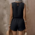 thumbnail image 6 of Womens Summer 2 Piece Linen Sets Sleeveless Button Crew Neck Vest Tops Matching Shorts Set Travel Vacation Casual Outfits,Black,S, 6 of 6