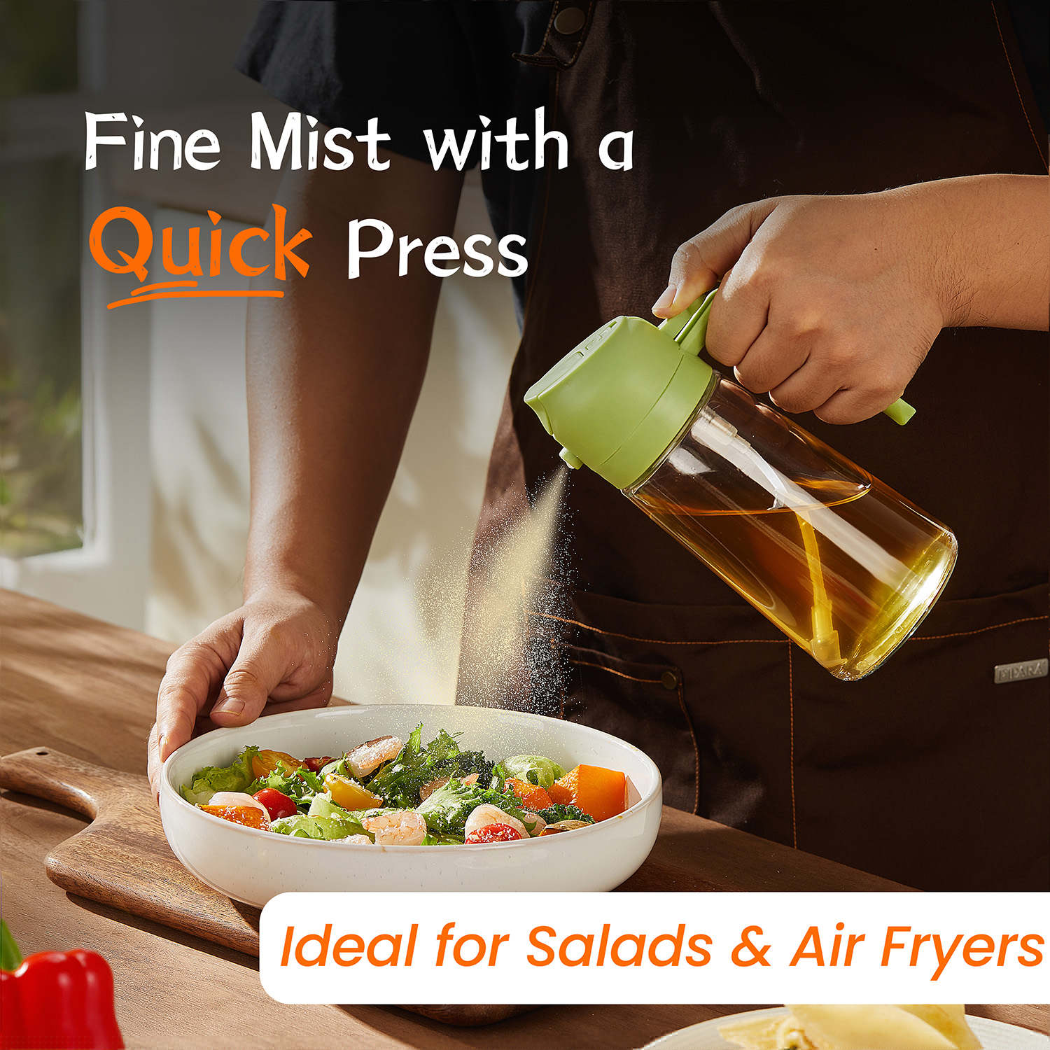 thumbnail image 3 of TrendPlain 16oz Glass Olive Oil Sprayer for Cooking - 2 in 1 Olive Oil Dispenser for Kitchen Gadgets,Air Fryer,Salad,Bbq - Green, 3 of 6