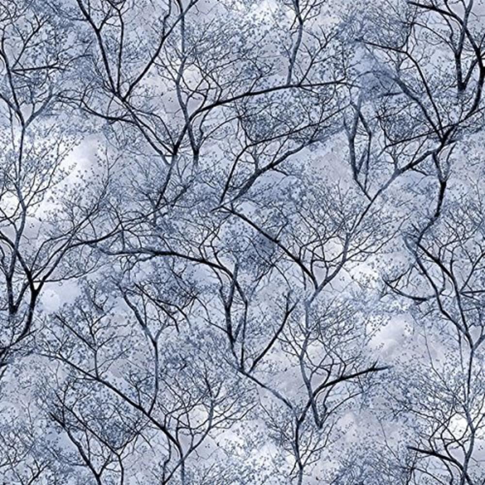 Snowscape Winter Trees Fabric by the Yard, Glacier, Fabric Type: 100%