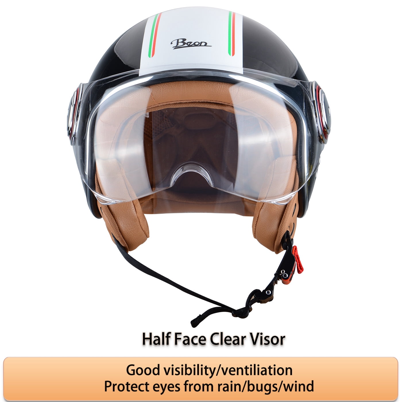 BEON Half Face Retro Vintage Motorcycle Helmet with Anti-Scratch Visor for Adults Moped Vespa, DOT & ECE Approved