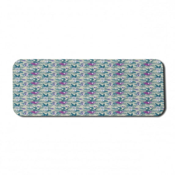 Exotic Computer Mouse Pad, Hibiscus Flowers Monstera Leaves Island Jungle Bird of Paradise Plumeria, Rectangle Non-Slip Rubber Mousepad Large, 31" x 12", Petrol Blue Purple Tan, by Ambesonne