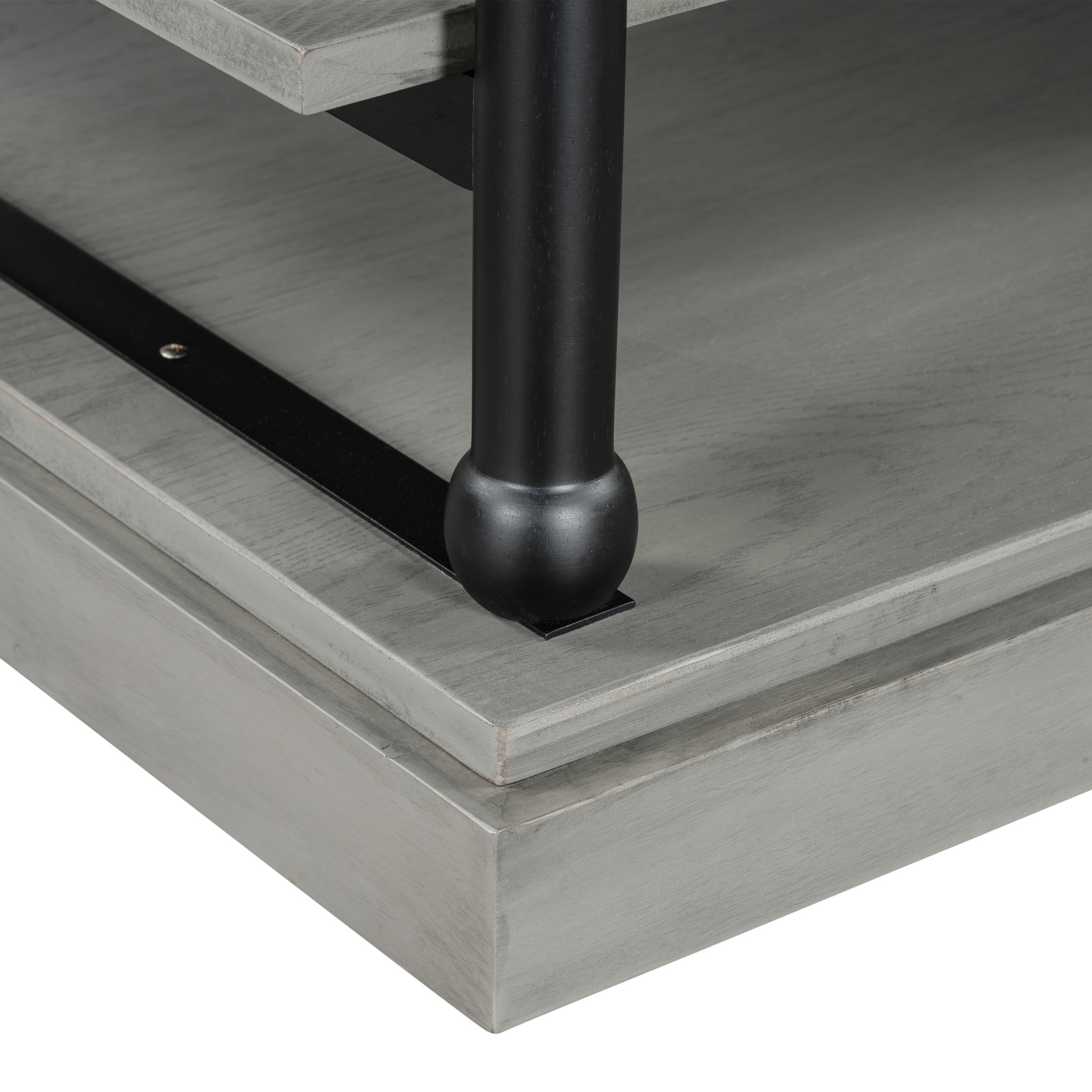 Christopher Knight Home 55.1" Rectangular Wood Coffee Table with 2 Open Storage Shelves, Gray+Black