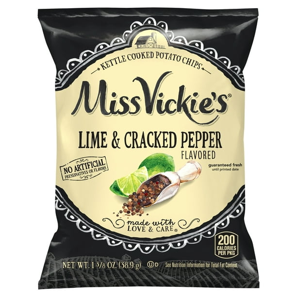Miss Vickie S Kettle Cooked Potato Chips Lime Cracked Pepper Flavored 1 375 Oz Walmart Com