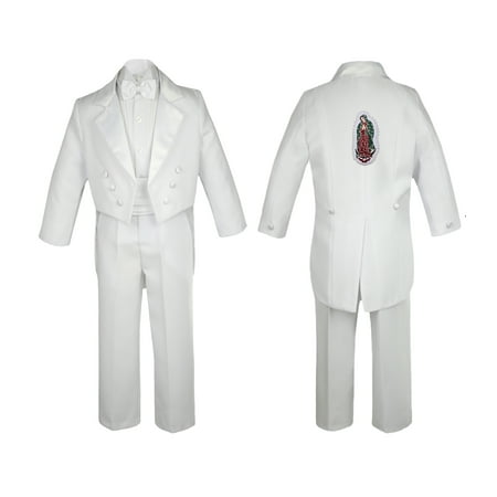 Christening Sailor Suit - New Born Baby Boy Teen Christening Formal White Tail Suit Silver Virgin Mary On Back SM-20