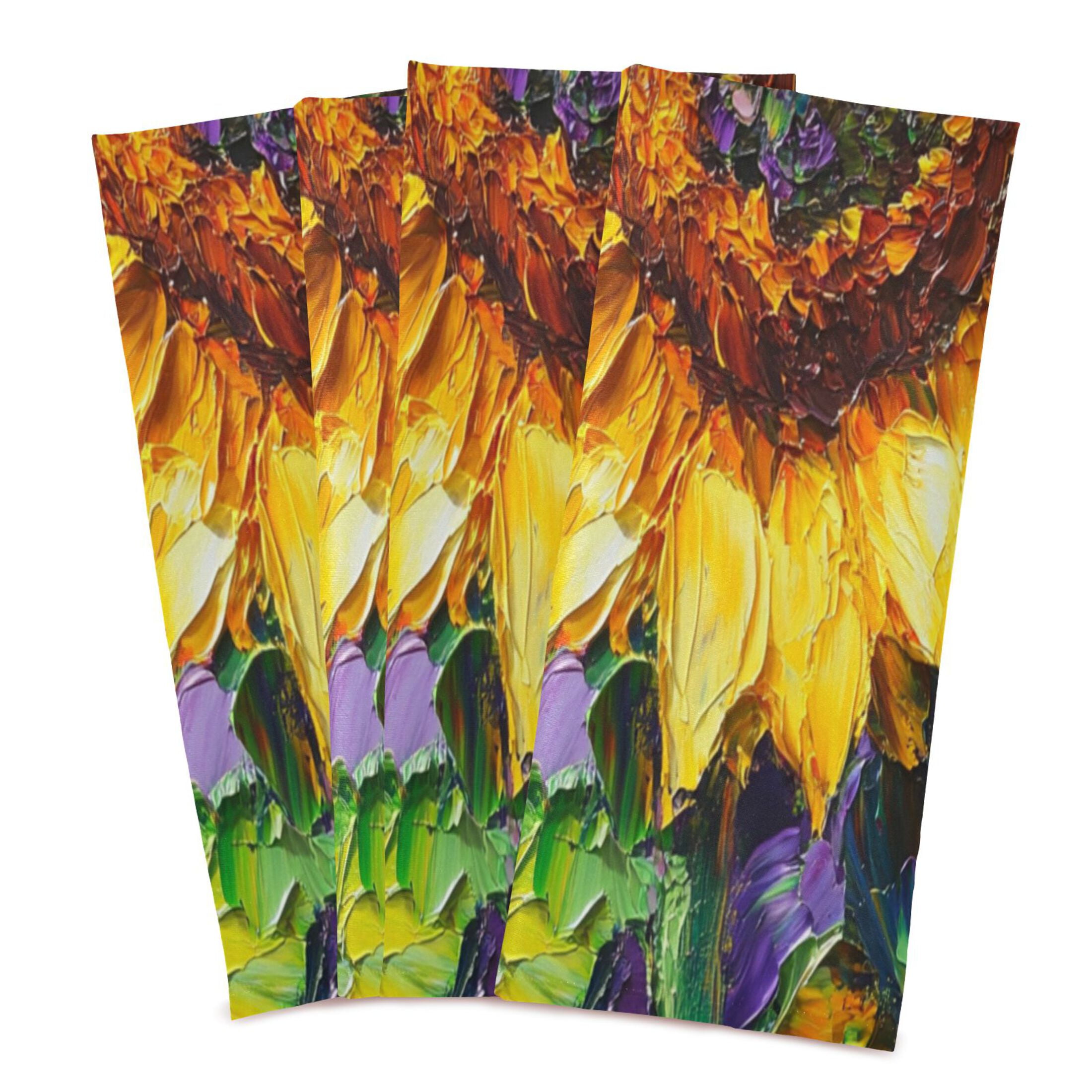 WOBOGO Bright Yellow Sunflower Kitchen Towel 6 Piece Large Cotton Dishcloth Premium Absorbency Set with Hanging Loop