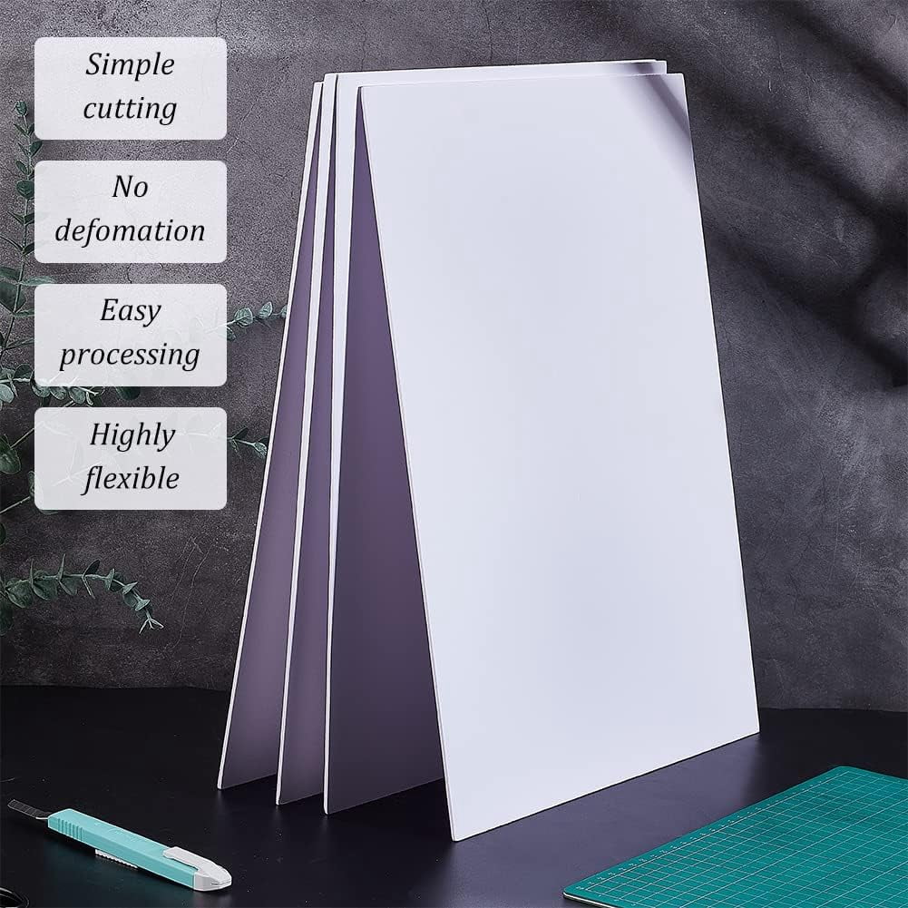 4Pcs 2mm PVC Foam Sheet White Plastic Sheet 11.8x15.7 Inch Lightweight Rigid Foam Expanded PVC Sheet for Crafts DIY Making Screen Printing and Art Display
