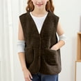 thumbnail image 3 of aohooy Fleece Vest Little Girl Button Vneck Faux Shearling Sherpa Vests Winter Fuzzy Sleeveless Teddy Coat Gilet with Pockets Brown,13 Years, 3 of 6