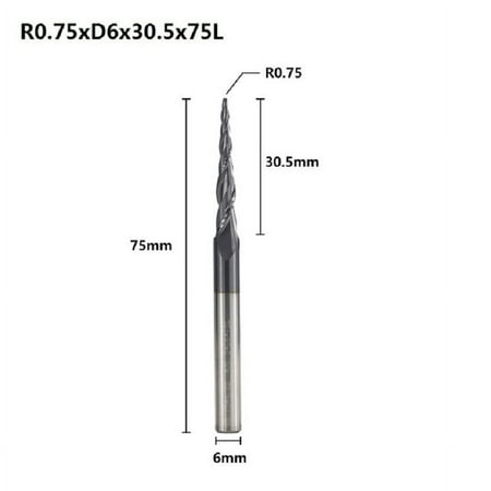

BUYISI 1PC Carbide Ball Nose Tapered End Mills 2 Flute Engraving Router Bits Router Bit R0.75*30.5*D6*75