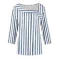thumbnail image 7 of VEKDONE Womens Stripe Plus Size Tops 3/4 Length Sleeve Loose Fit Blouse Asymmetrical Neck Button Tunic Tops Summer Fashion Clothes Light Blue XXL, 7 of 7