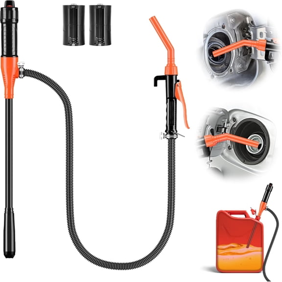 Electric Fuel Transfer Pump, 3GPM Portable Fluid Transfer Siphon Pump with Oil Pipeline, Battery Gas Pumps with Adjustable Flow Control Nozzle for Car/RV(Orange)