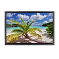 Stupell Industries Palm Tree Across Beach Coastal Photography Black Floater Framed Canvas Art Print Wall Art, 31 x 21