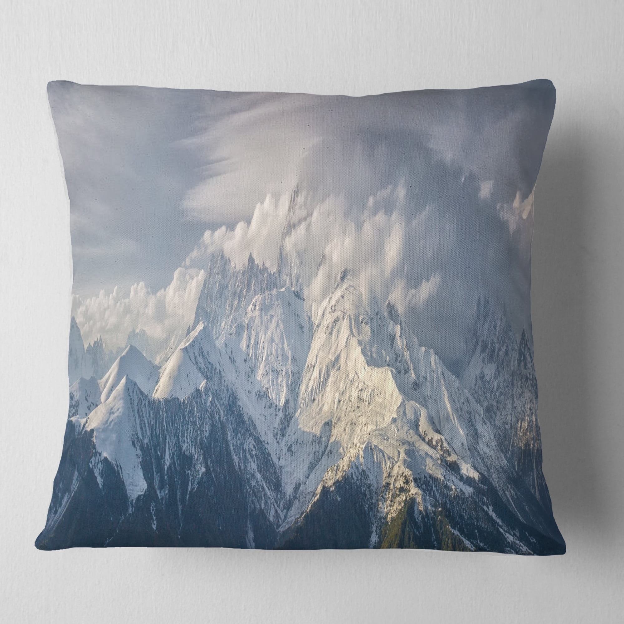 Designart Ushba Peak in Clouds - Landscape Photography Throw Pillow - 16x16