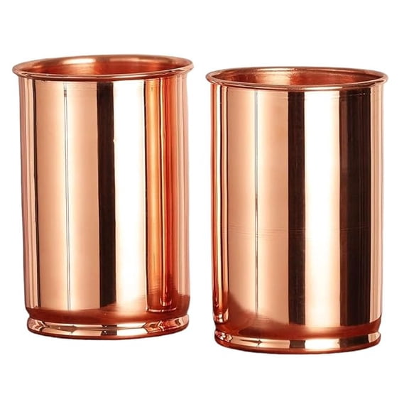 Copper Tumbler Set of 2 | Pure Copper Water Glass 300ml Each | Handcrafted Tamba Glass for Drinking Water