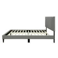 thumbnail image 2 of Queen Size Bed Frame with USB Charging, Queen Size Platform Bed Frame with Square Design Headboard, Queen Size Upholstered Bed Frame with Wooden Slats, Gray, 2 of 5