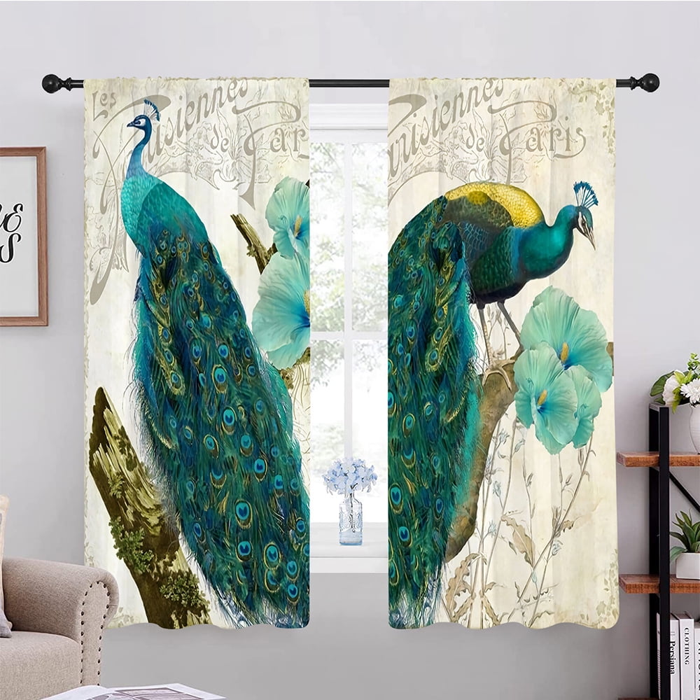 Innerwin 1Pair Peacock Printed SemiBlackout Window Curtain Thermal