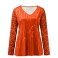 thumbnail image 4 of T-Shirts Oversize pour Femmes Imprimé Col en V Manches Longues Blouse Automne Sortie Hauts pour Femmes Orange TG, 4 of 4