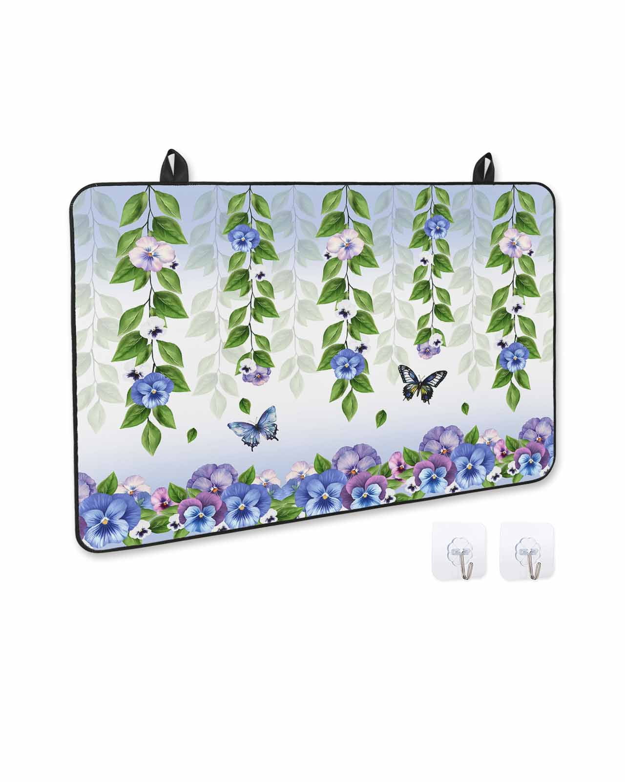nqOlkjepod Large Induction Cooktop Protector Mat 24"x21", Spring Flowers Stove Top Covers for Electric Stove, Summer Botanical Butterfly Watercolor Stove Burner Cover Mats, Glass Top Stove Cover