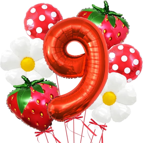 Set de Globos para 9º Cumpleaños con Fresa Corabsar, 7 piezas
