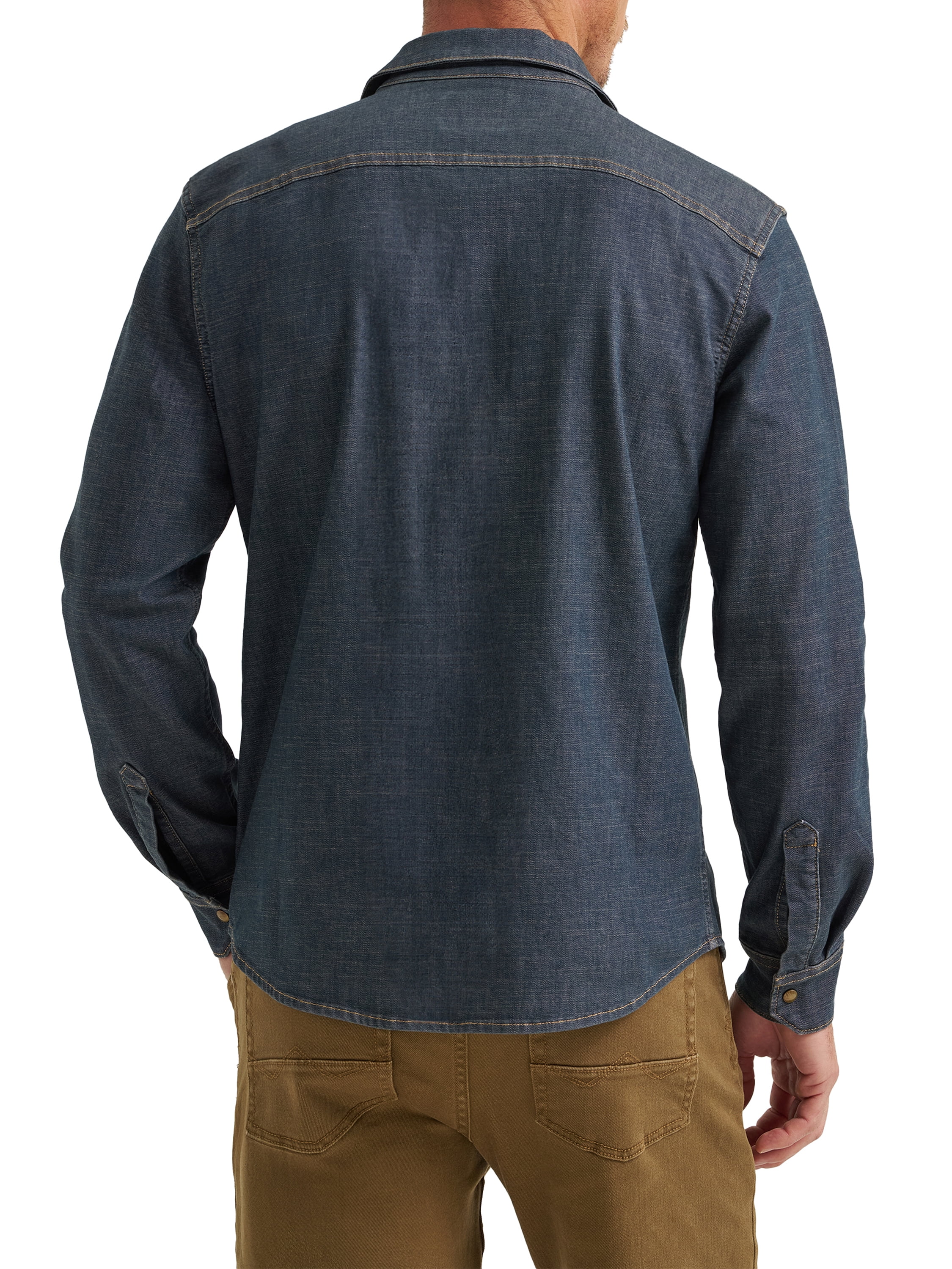 Wrangler® Men's Slim Fit Long Sleeve Woven Twill Denim Shirt with Sunglasses Cleaner, Sizes S-5XL